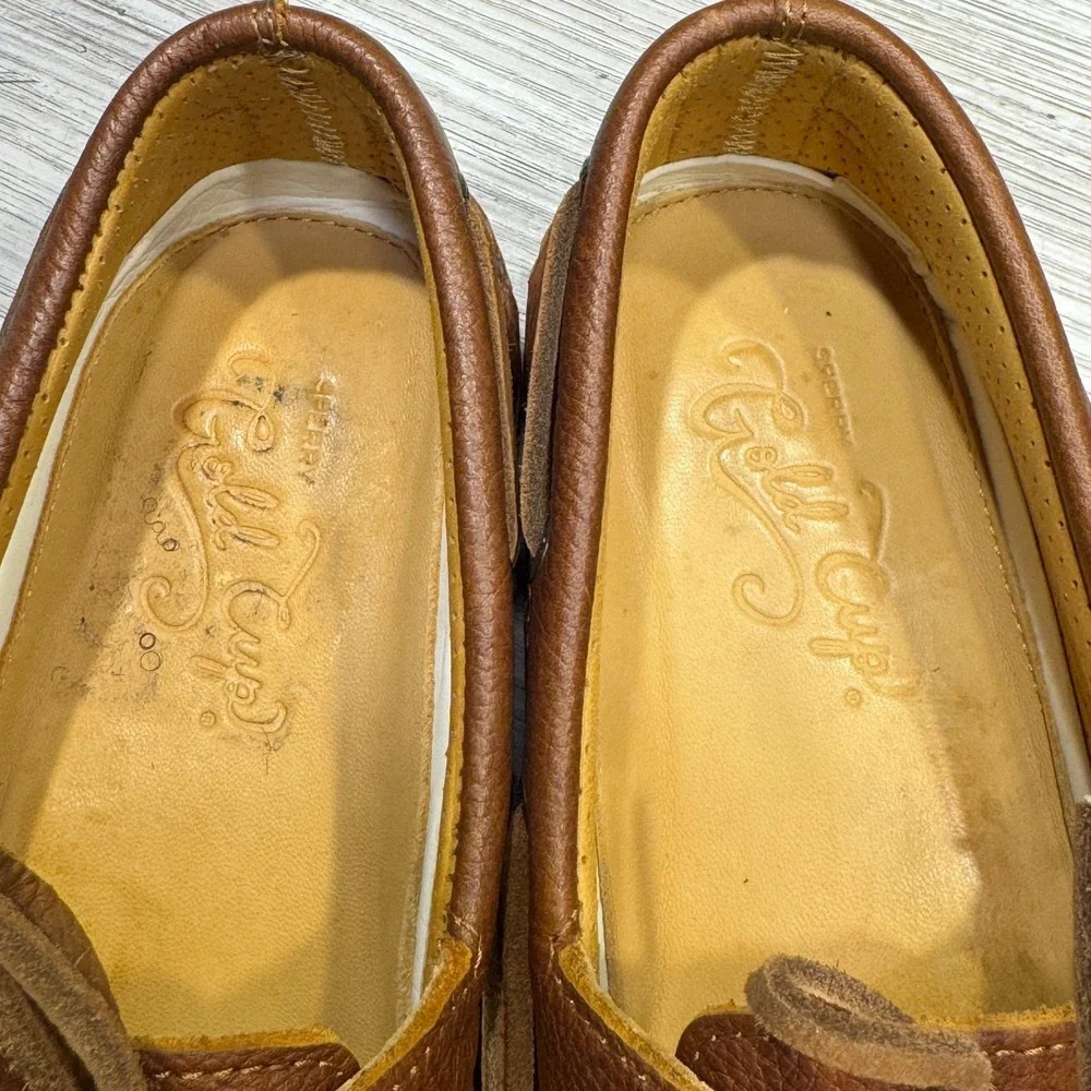 Sperry Gold Authentic Original 2-Eye Tan Tumbled Boat Shoe STS25504 Men's Sz 9.5